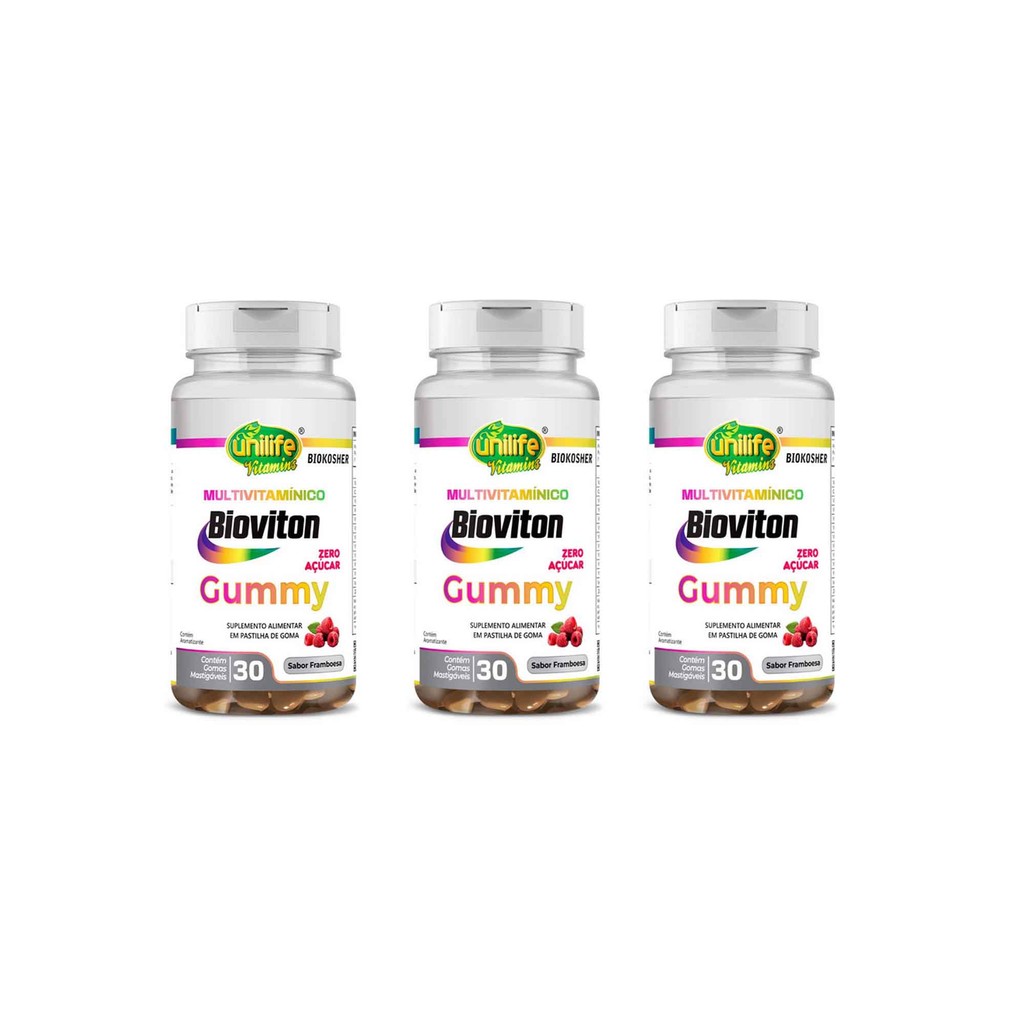 Kit 3 Multivitamínico Gummy Unilife Bioviton 3x30 Gomas De Framboesa