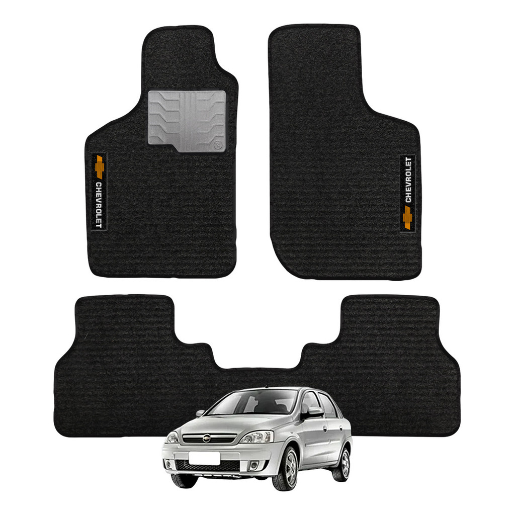 Kit de tapetes 3 peças específico Corsa Wind 1997 98 99 00 01 2002 Carpete Preto