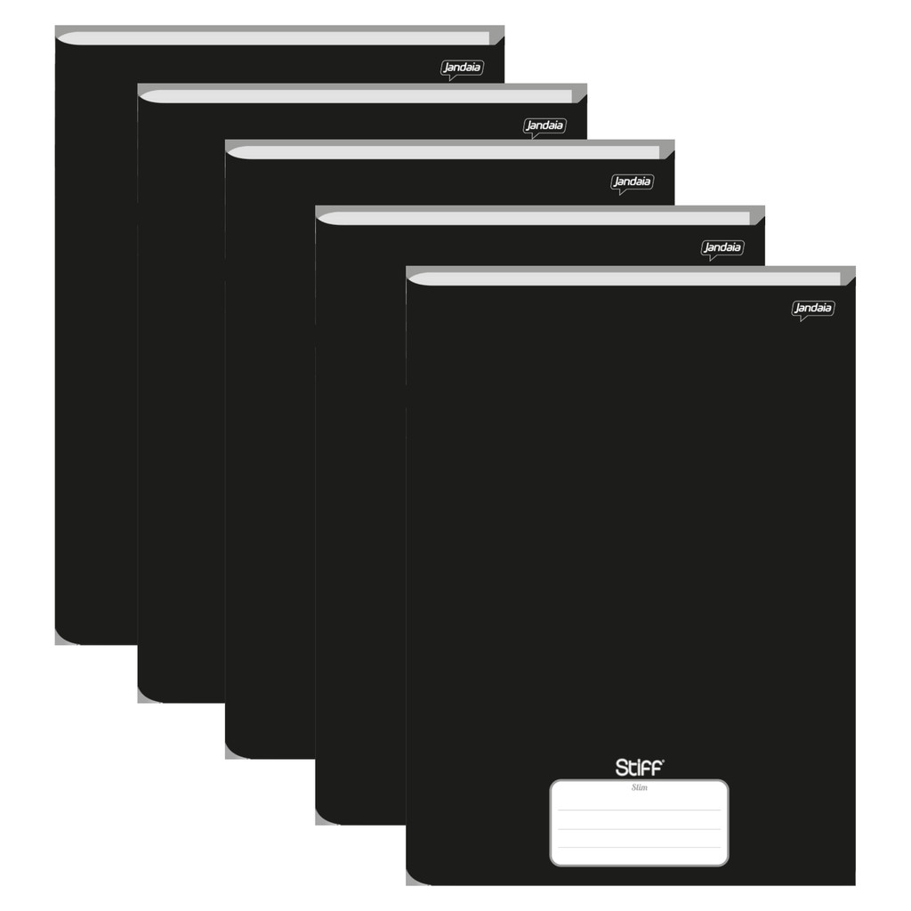 Caderno Brochura 1/4 Capa Dura 80 Folhas Stiff Preto Slim - Pacote Com 5 Unidades