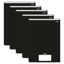Caderno Brochura 1/4 Capa Dura 80 Folhas Stiff Preto Slim - Pacote Com 5 Unidades