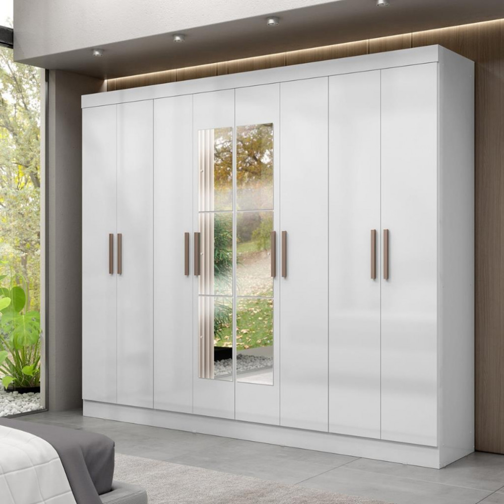 Guarda Roupa Casal com Espelho 8 Portas 100 MDF Genebra Maxel