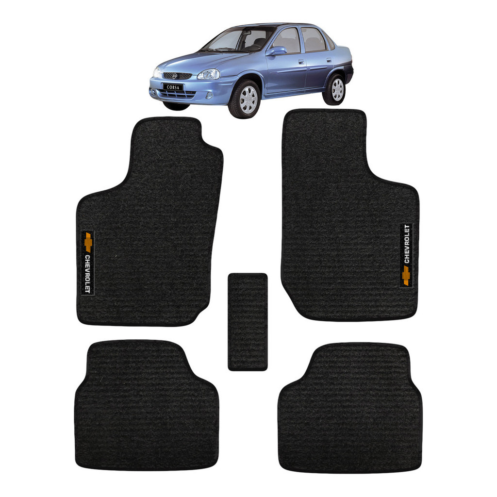 Kit de tapetes 5 peças específico Corsa Sedan 1996 / 2002 Carpete Preto