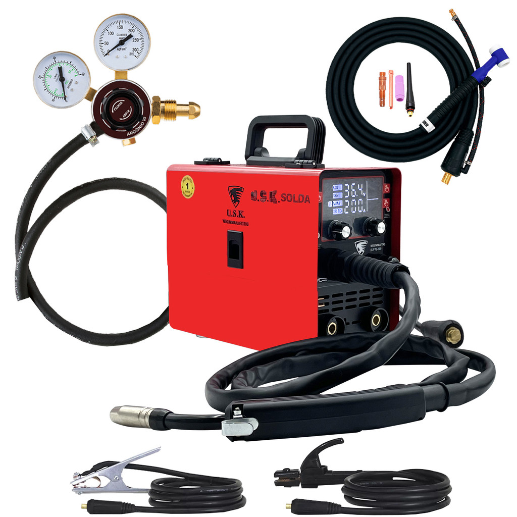 Maquina De Solda Inversora Multiprocesso Mig 200 Tig Eletrodo 220V Tocha Seca Regulador Usk