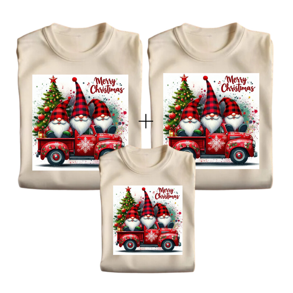 Kit Com 3 Camisetas Ou Mais Natal Personalizadas Carrinho Com 3 Doendes Feliz Natal