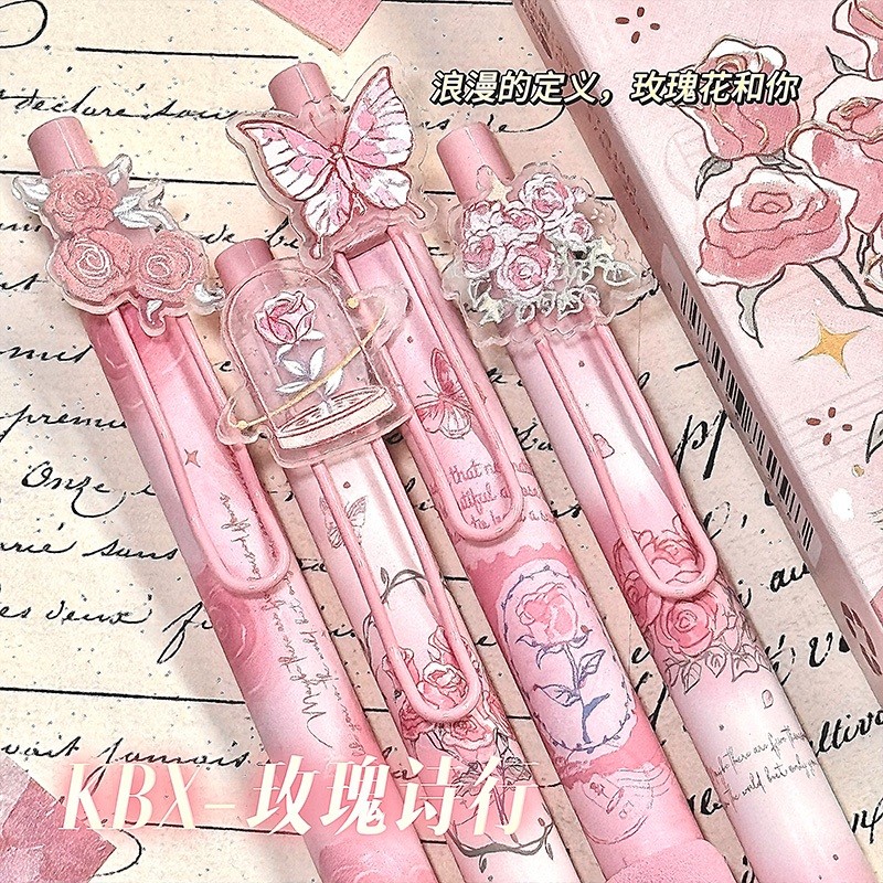 4 Pçs/set Rosas Fofas Caneta Gel Para Escrita Escolar Kawaii Cappuccino Mocha Neutra Material De Escritório Presente De 