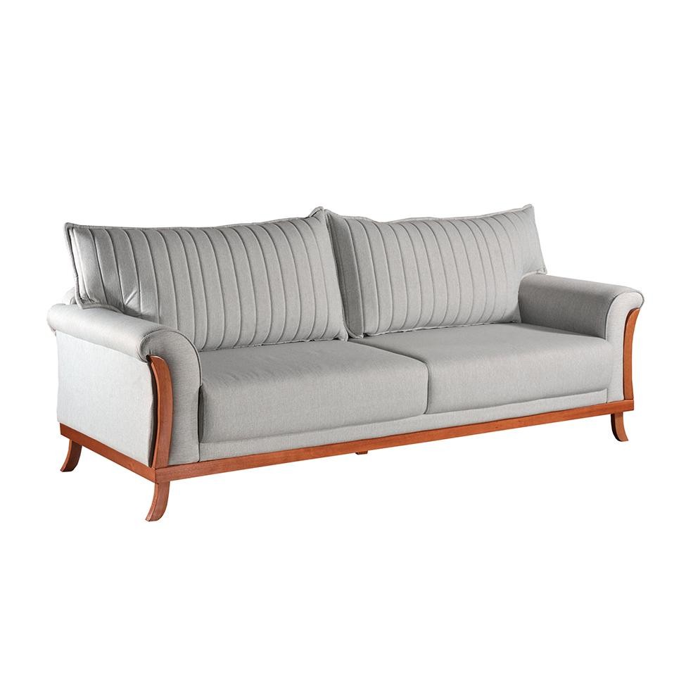 Sofá 3 Lugares Louise Linho Cinza em Oferta na Shopee