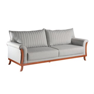 Sofá 3 Lugares Louise Linho Cinza em Oferta na Shopee