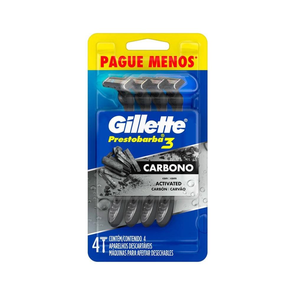 Aparelho De Barbear Descartavel Gillette Prestobarba3 Carbono Com 4  Unidades Pague Menos Especial em Oferta na Shopee
