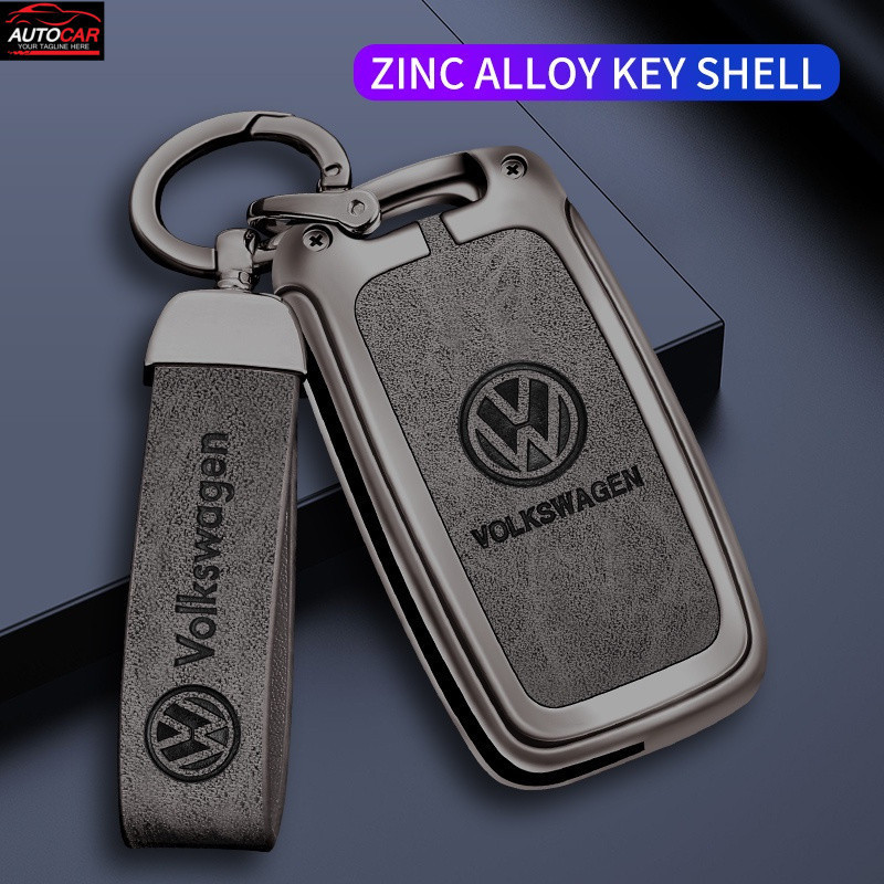 Capa de Chave de Carro com Chaveiro em Liga de Zinco para VW Volkswagen Polo Golf Passat Beetle Tiguan Skoda Octavia 5EQ