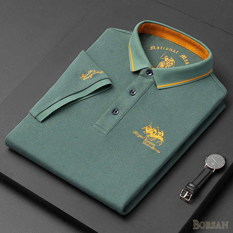 Camisa Polo Masculina Com Mangas Curtas , Bordada Para Pessoas De Meia-Idade E Jovens , Casual , Solta , Respirável , Co