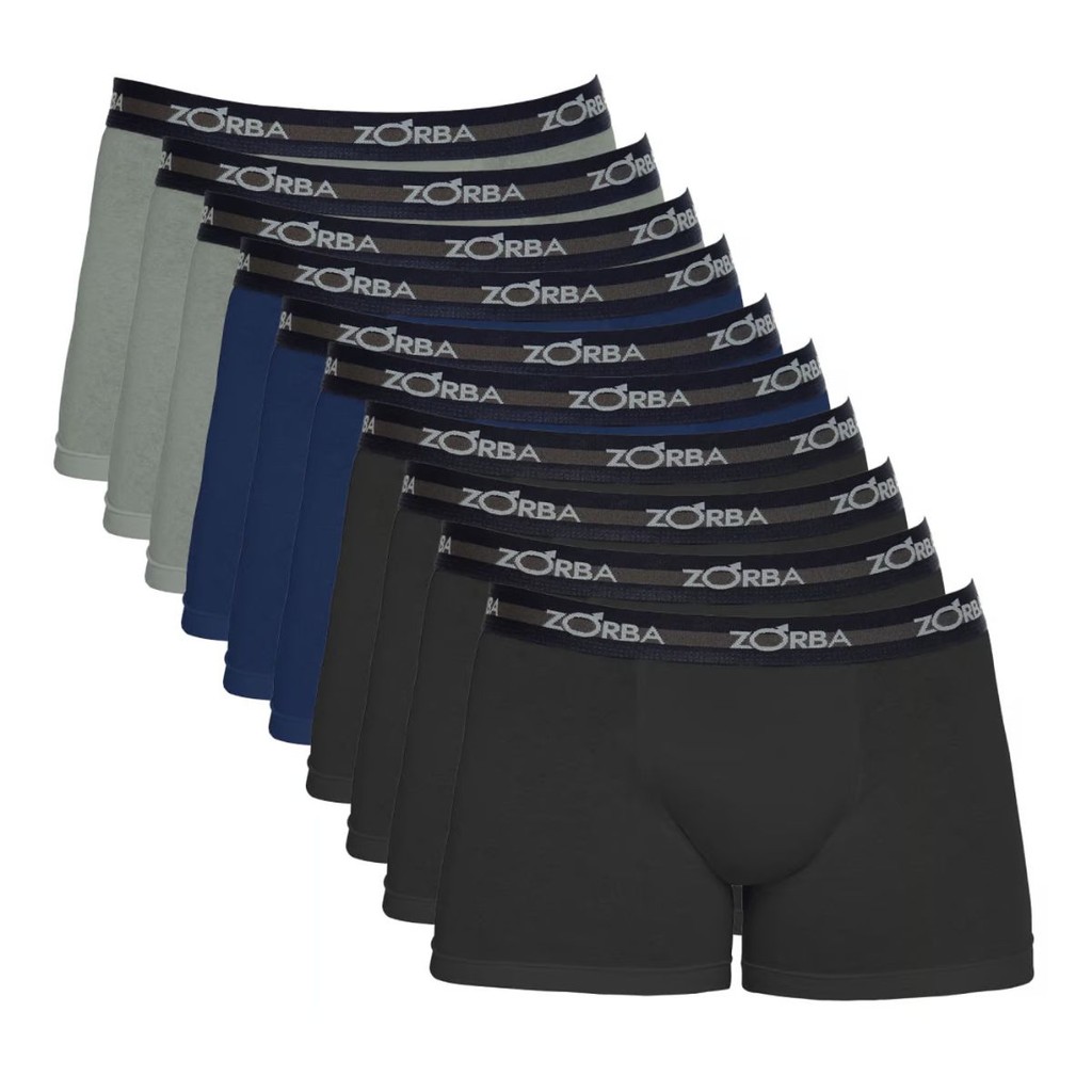 Kit 10 Cuecas Boxer Box Zorba Max 702 Cós Elástico 100% Algodão Confortável