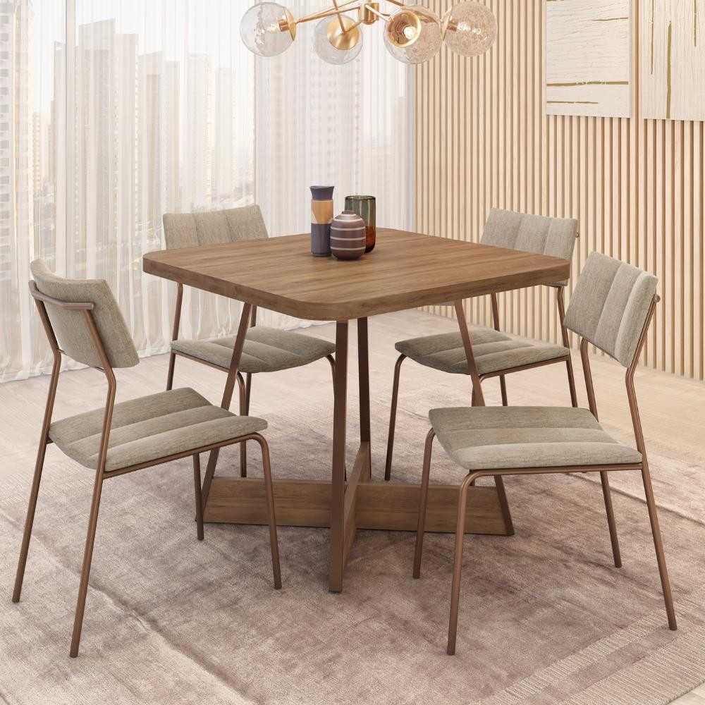 Conjunto Sala de Jantar Fontana 4 Cadeiras Carraro Areia/Rose/Nogal em Oferta na Shopee