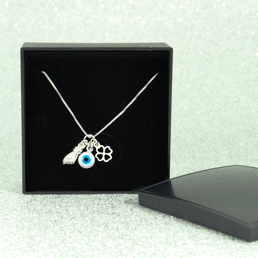 Colar 45cm Pingente Patuá Olho Grego Figa Trevo Prata 925 em Oferta na Shopee