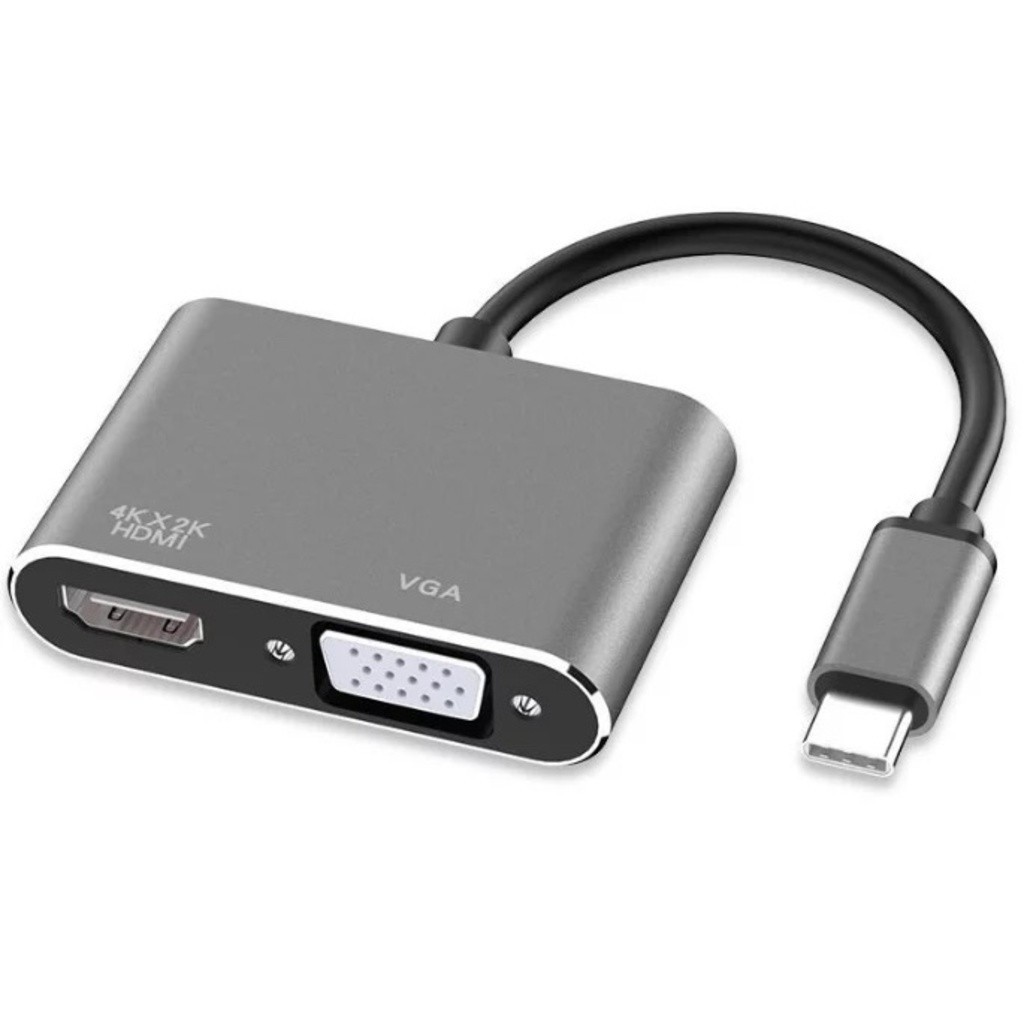Adaptador Conversor 2 em 1 USB-C para HDMI VGA 4K 1080p