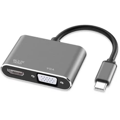 Adaptador Conversor 2 em 1 USB-C para HDMI VGA 4K 1080p