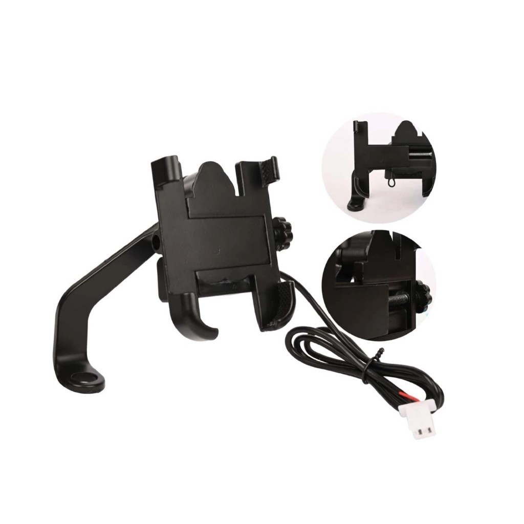 SUPORTE DE CELULAR PARA MOTO COM CARREGADOR  PARA RETROVISOR ATACADAO BAZZAR em Oferta na Shopee