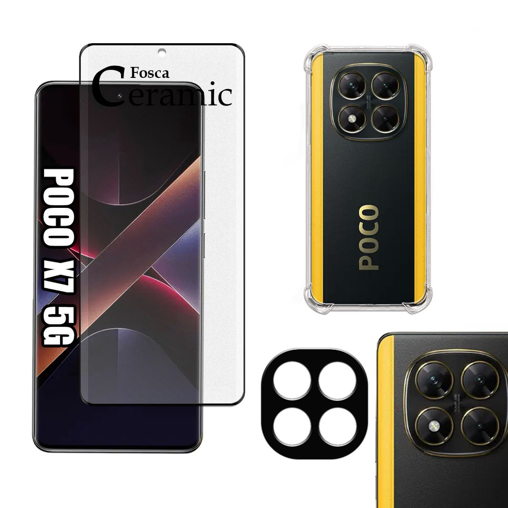 KIT Para Xiaomi Poco X7 - Película Fosca de Cerâmica 9D + Capa + Câmera