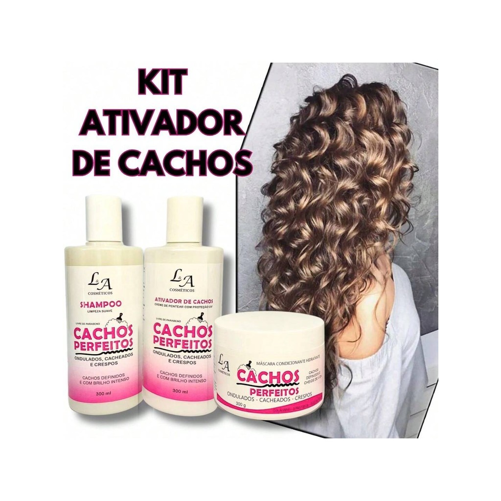 Super Kit Cachos Perfeitos Shampoo Condicionador e Máscara Hidratante Ativador de cachos 3x300g