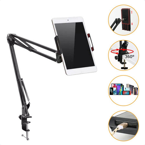 Braço Articulado Suporte Reforçado Mesa Celular Tablet Ajustável Estudo Aula Online Vídeo Gravação Flexível Profissional