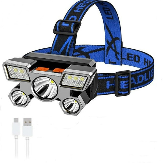 Imagem Lanterna de Cabeça 5 Led Luz Forte  À Prova D 'Água USB Recarregável 4 Modos