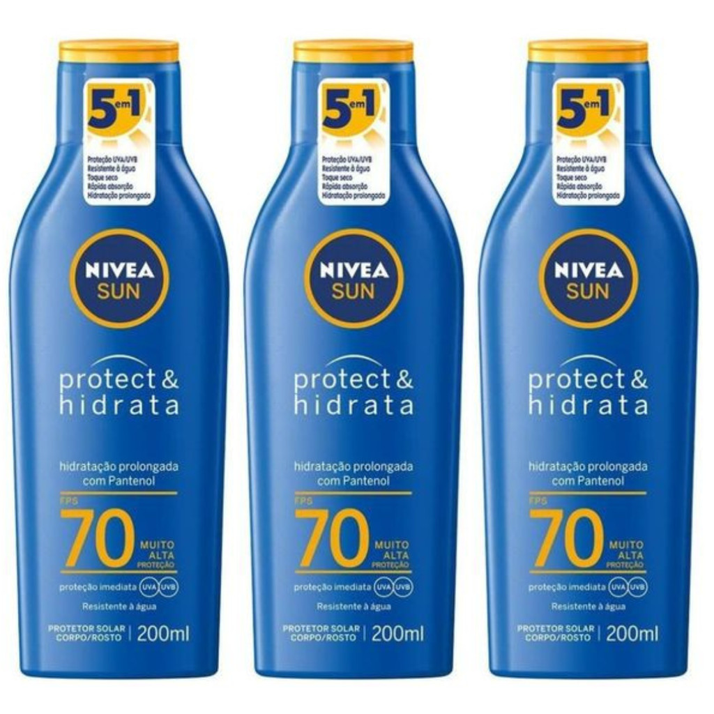 Protetor Solar Sun Protect Hidrata Fps70 200ml Nivea kit c/3