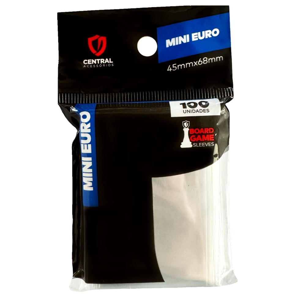 SLEEVE MINI EURO 45X68mm TRANSPARENTE CENTRAL 100 UN BOARD GAME PROTETOR CARTAS ACESSÓRIOS JOGOS TCG