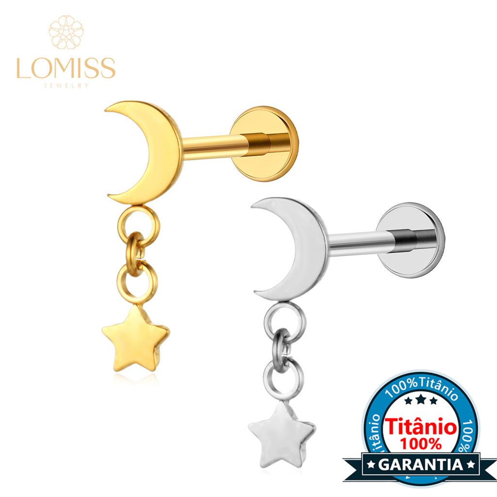 Piercing Labret Helix Tragus Conch Titânio Lua Pingente Estrela