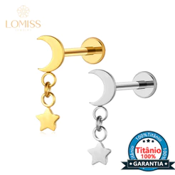 Piercing Labret Helix Tragus Conch Titânio Lua Pingente Estrela