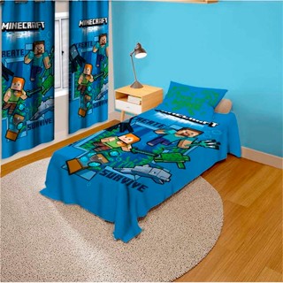 Cobre Leito e Cortina Avulsa ou Kit Decoração Game Craft Quarto Menino em Oferta na Shopee