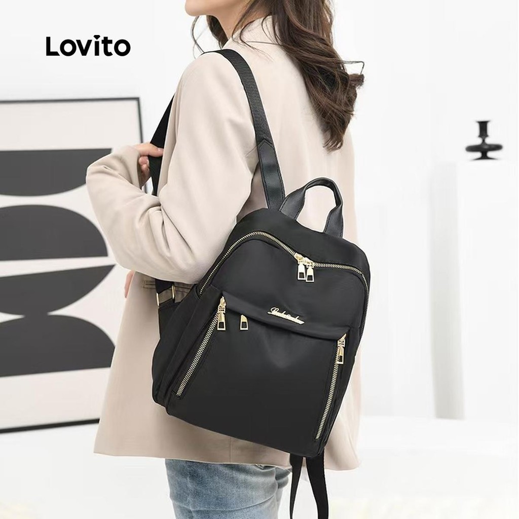 Lovito Mochila multifuncional Casual lisa de grande capacidade, mochila prática com vários bolsos para mulheres LFA76123 - Women Bags