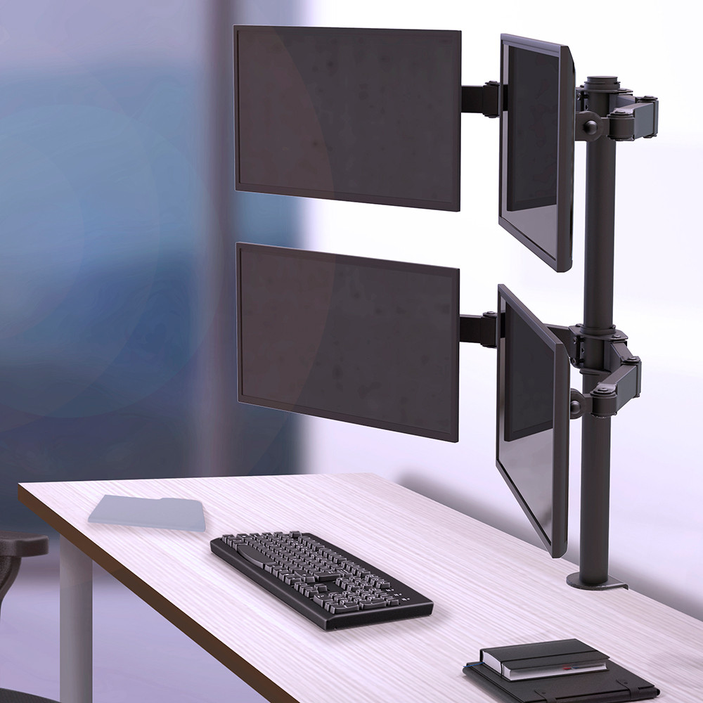 Suporte Ergonômico Torre, articulado de Mesa, 4 Monitores 14" a 27", Até 5kg/Tela, Preto, F50X4, ELG