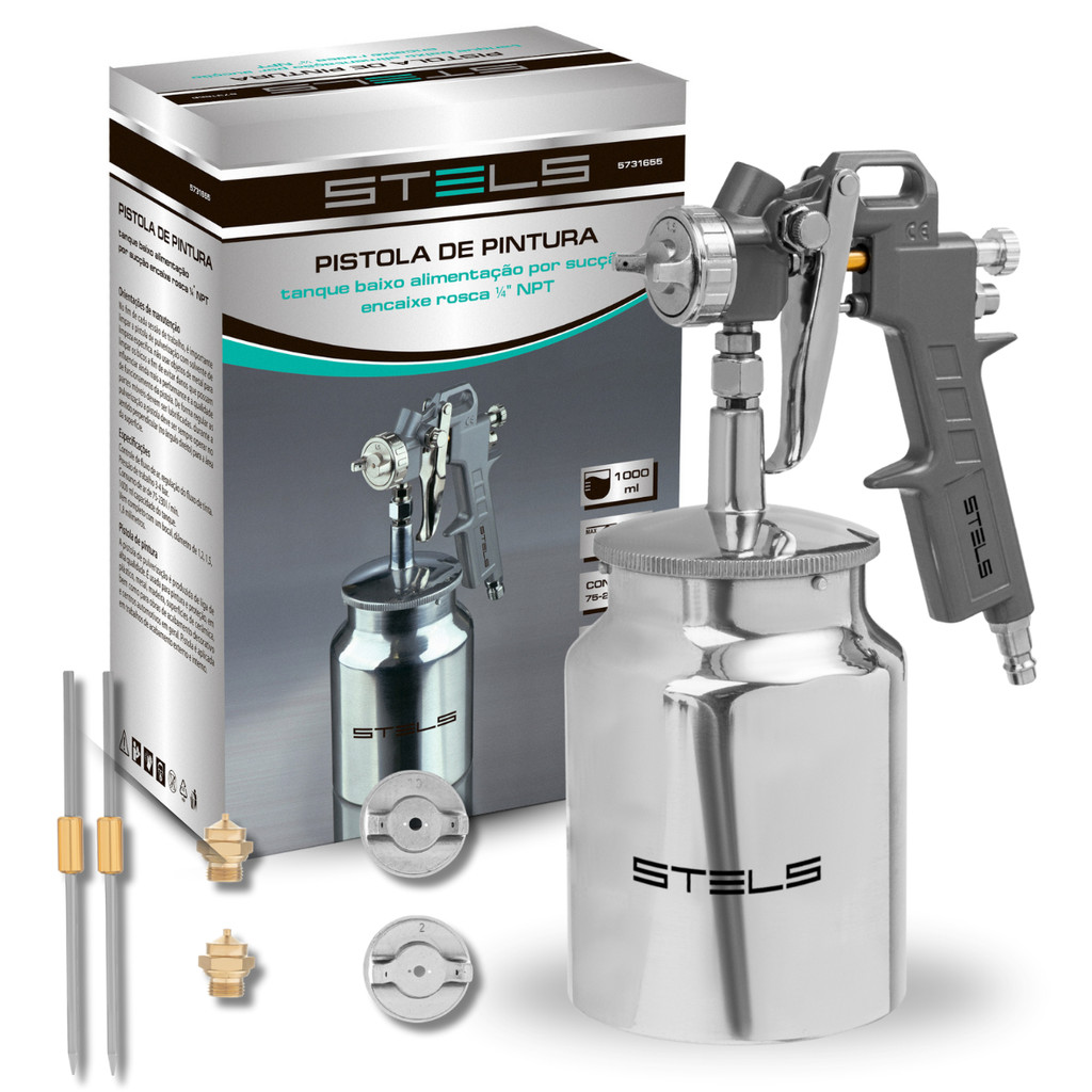 Pistola de Pintura Tanque Baixo Rosca 1/4" 1 Litro Stels em Oferta na Shopee
