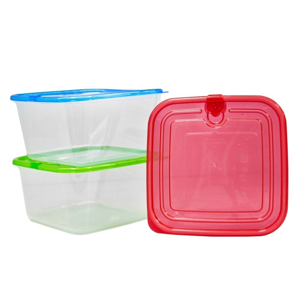 Conjunto 3 Potes Plásticos Com Tampa 1.1L Quadrado Para Marmita - A773