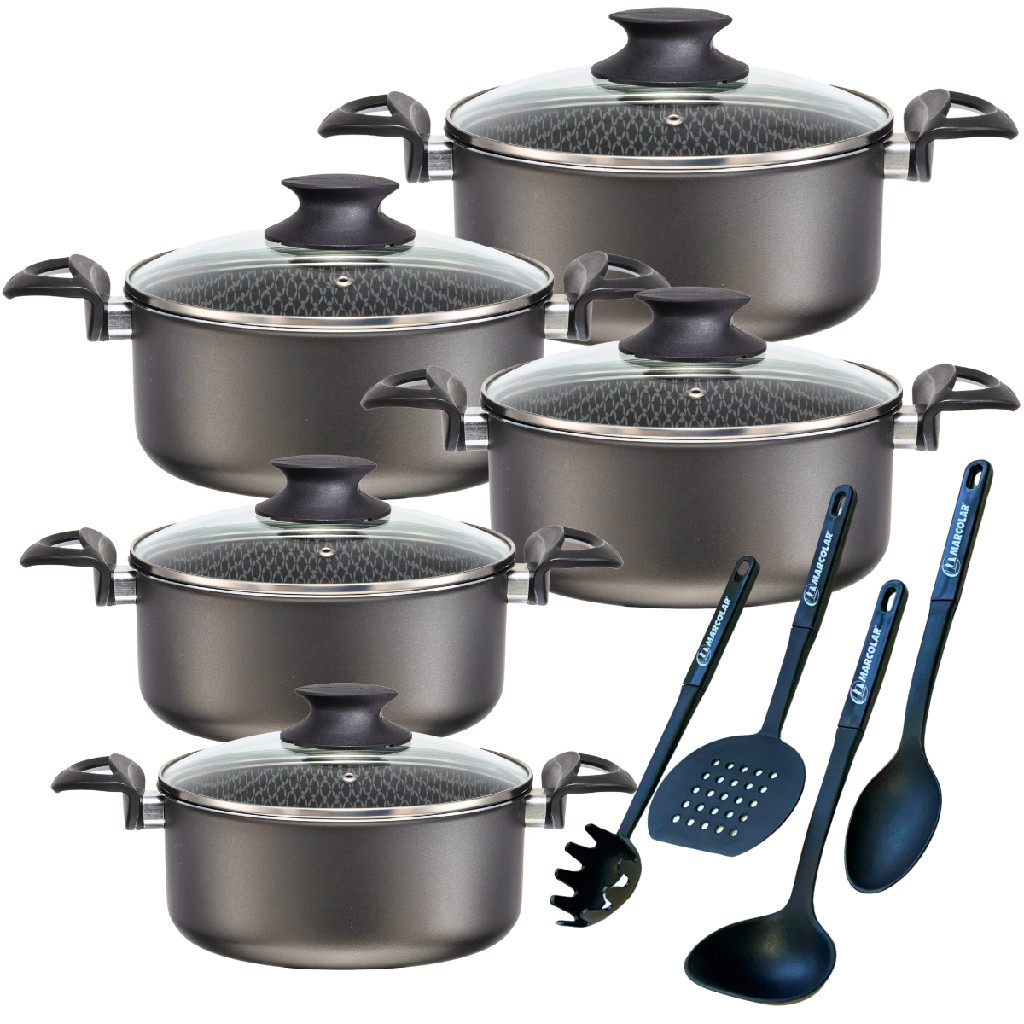 Jogo de Panelas Caçarola 9 peças Antiaderente Teflon 6 Camadas Grafite Kit