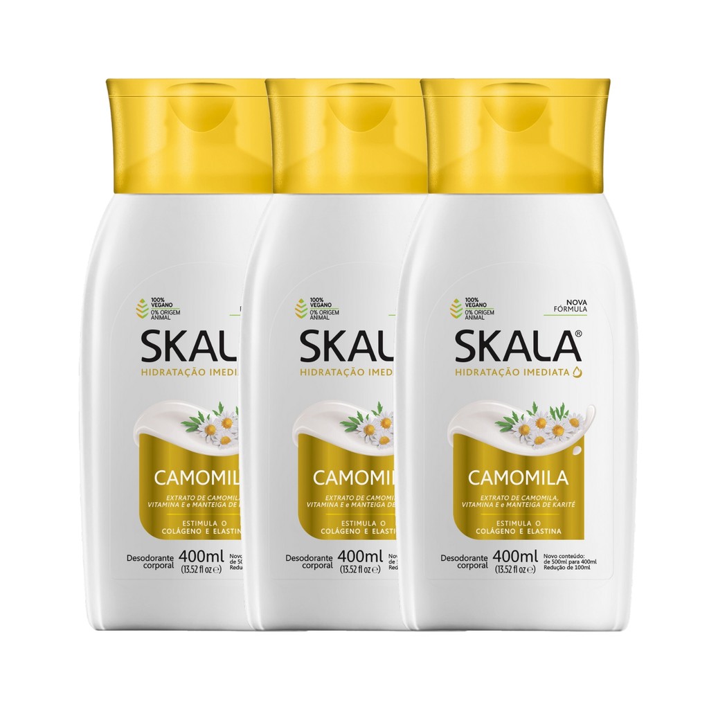 Kit 3 Loção Creme Hidratante Corporal Camomila Vegano Skala em Oferta na Shopee