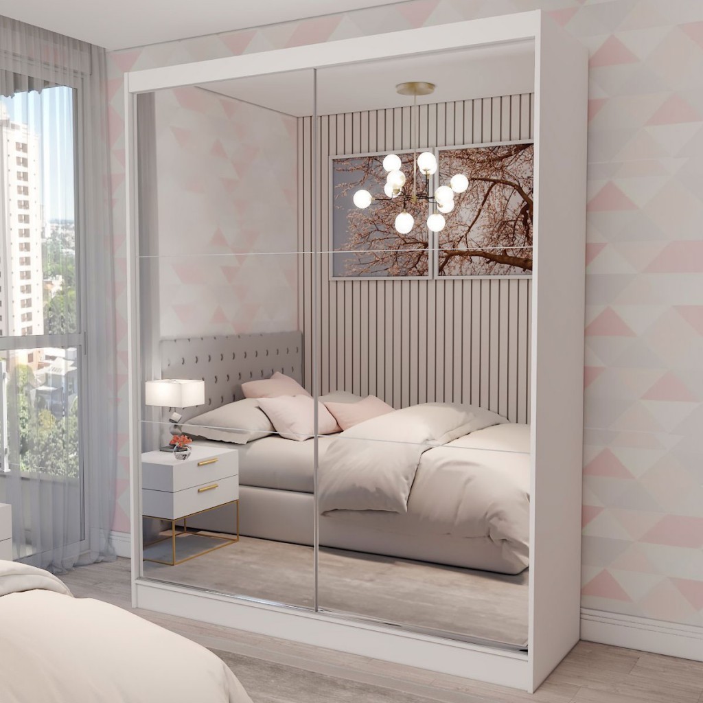 Guarda-Roupa Solteiro Swift 2 Portas 2 Gavetas Espelhado em Oferta na Shopee