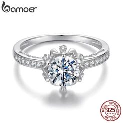 Bamoer 925 Sterling Sliver Anéis Flor Bud Moissanite Design Joias Presentes Para Mulheres