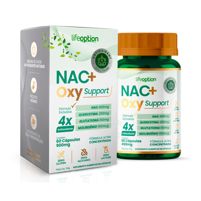 NAC+ OXY SUPPORT | Antioxidante para Saúde Hepática, Imunidade e Longevidade | Fórmula Exclusiva