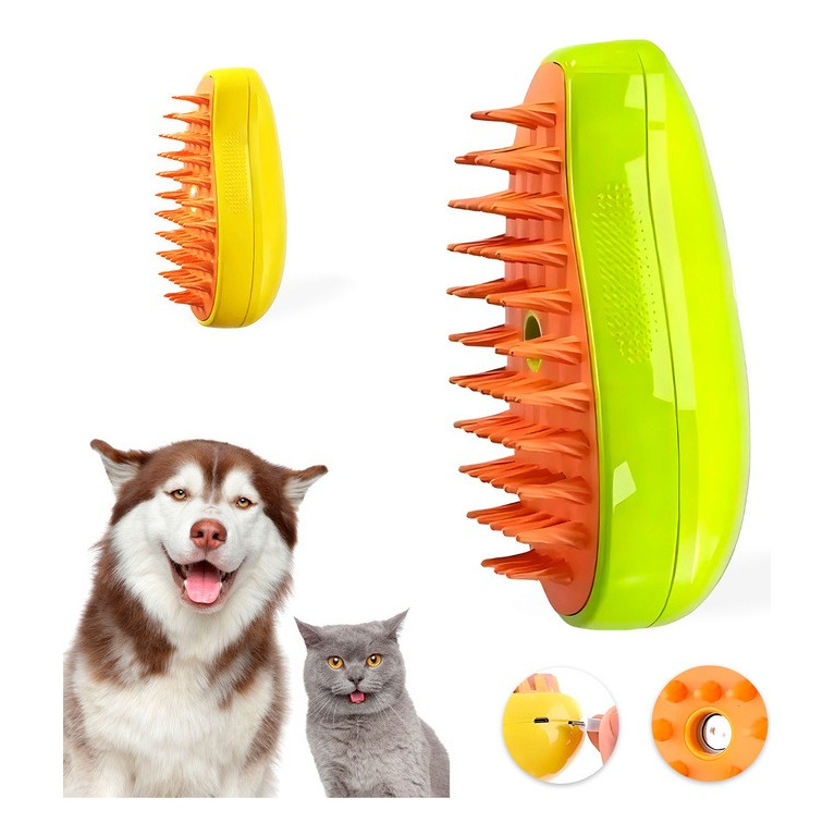 Escova Elétrica Tira Pelo Recarregável Usb Verde Pet Brush Para Cães e Gatos Com Vaporizador