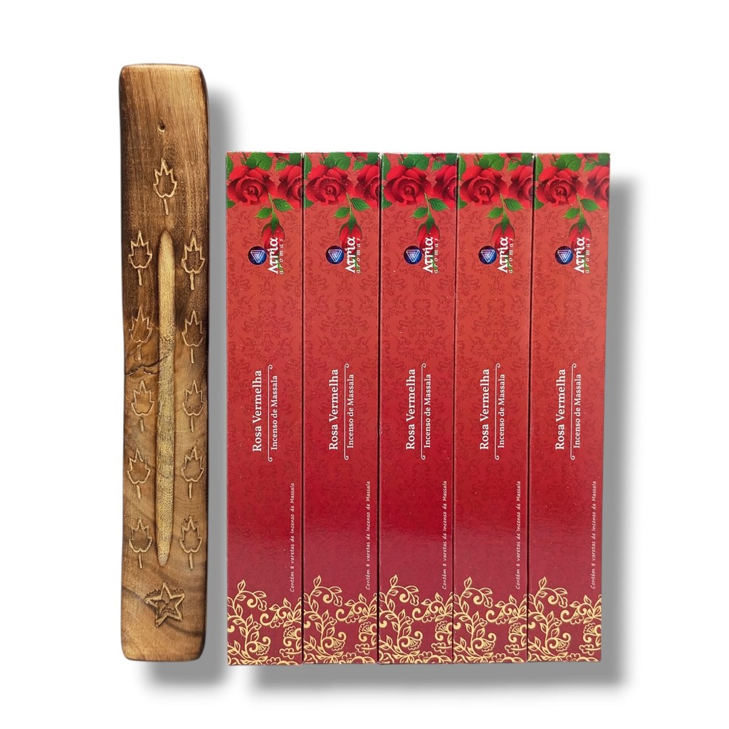 Kit 5cx Rosas Vermelhas Incenso Massala Atria + incensário (40 varetas) em Oferta na Shopee