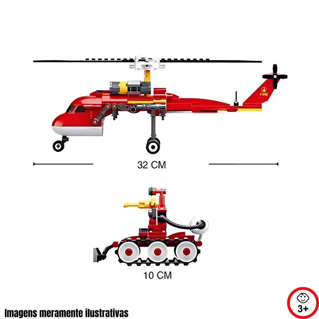 Detalhes do Brinquedo Infantil Cubic Helicóptero Bombeiros Combate ao Incêndio 325 Peças Multikids - BR2307