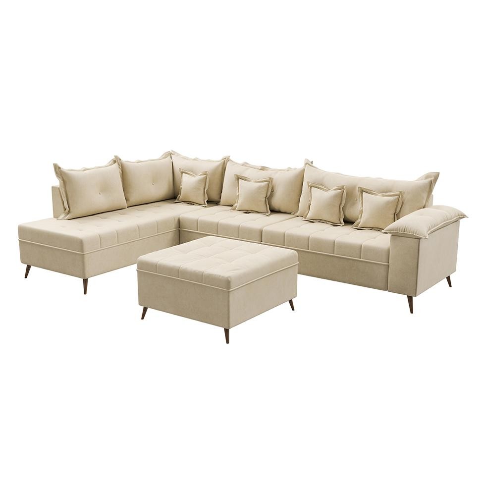 Sofá de Canto Cancun Linho Bege em Oferta na Shopee