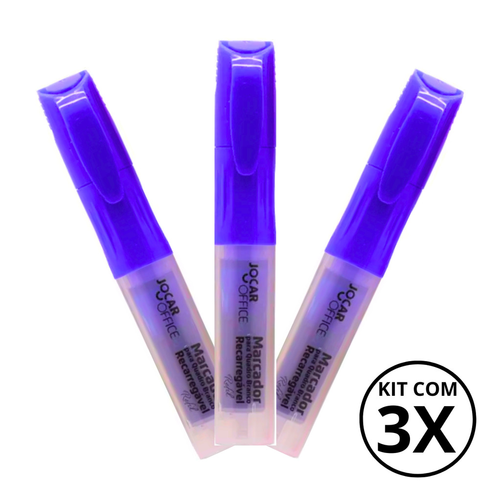 KIT COM 3 MARCADOR DE QUADRO BRANCO RECARREGÁVEL COM REFIL - JOCAR