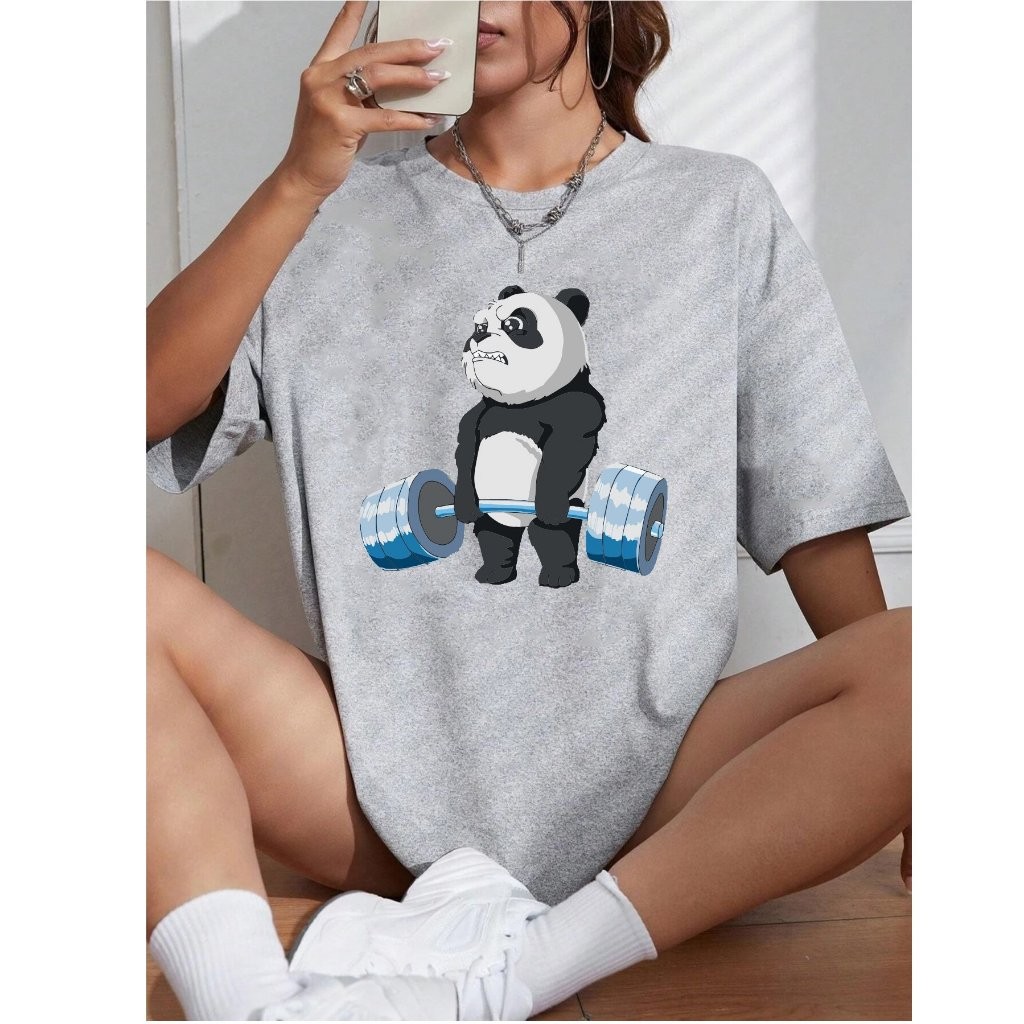 Camiseta Feminina Blusinha T Shit Fashion Algodão Plus Size Infantil Panda Musculação Academia Treino Casual