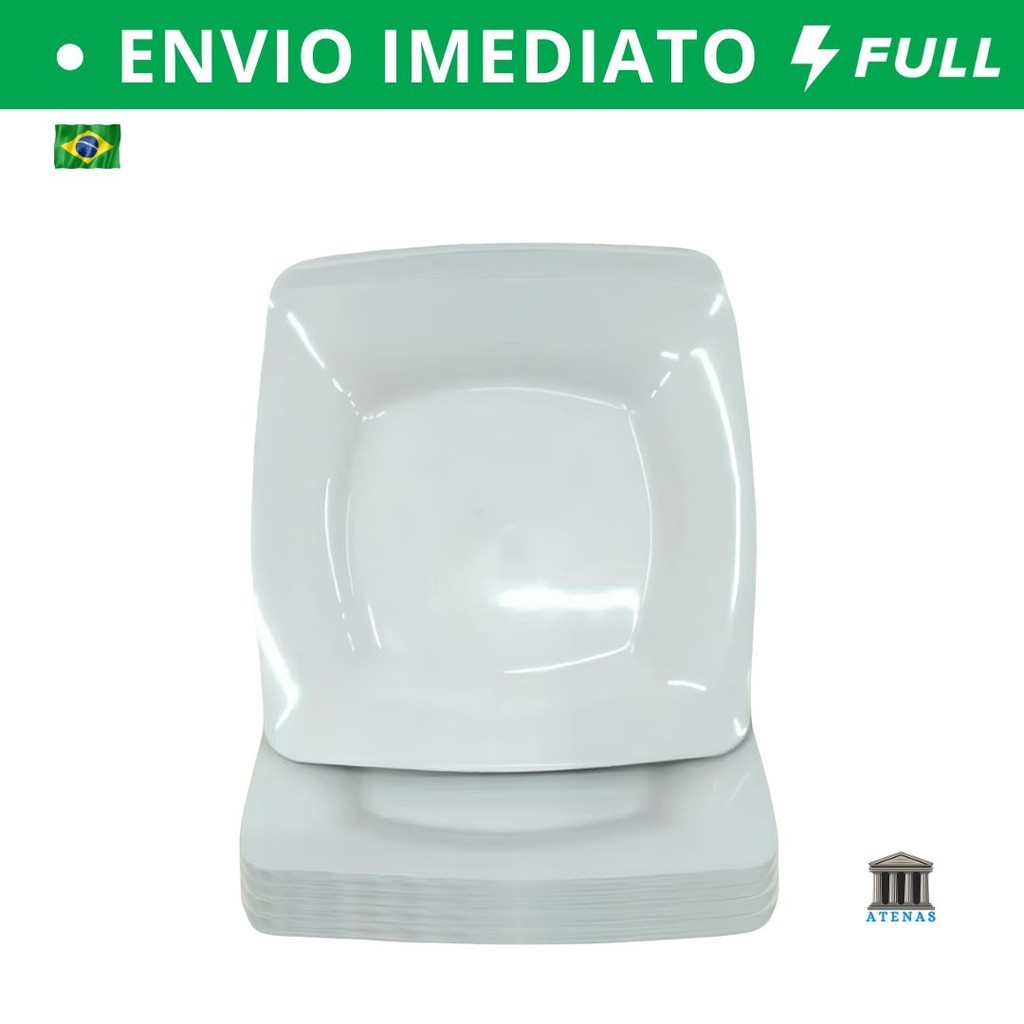 Kit Pratos Raso com Borda Branco Refeição Churrasco Festa Pratos Plastico Quadrado Branco Preto