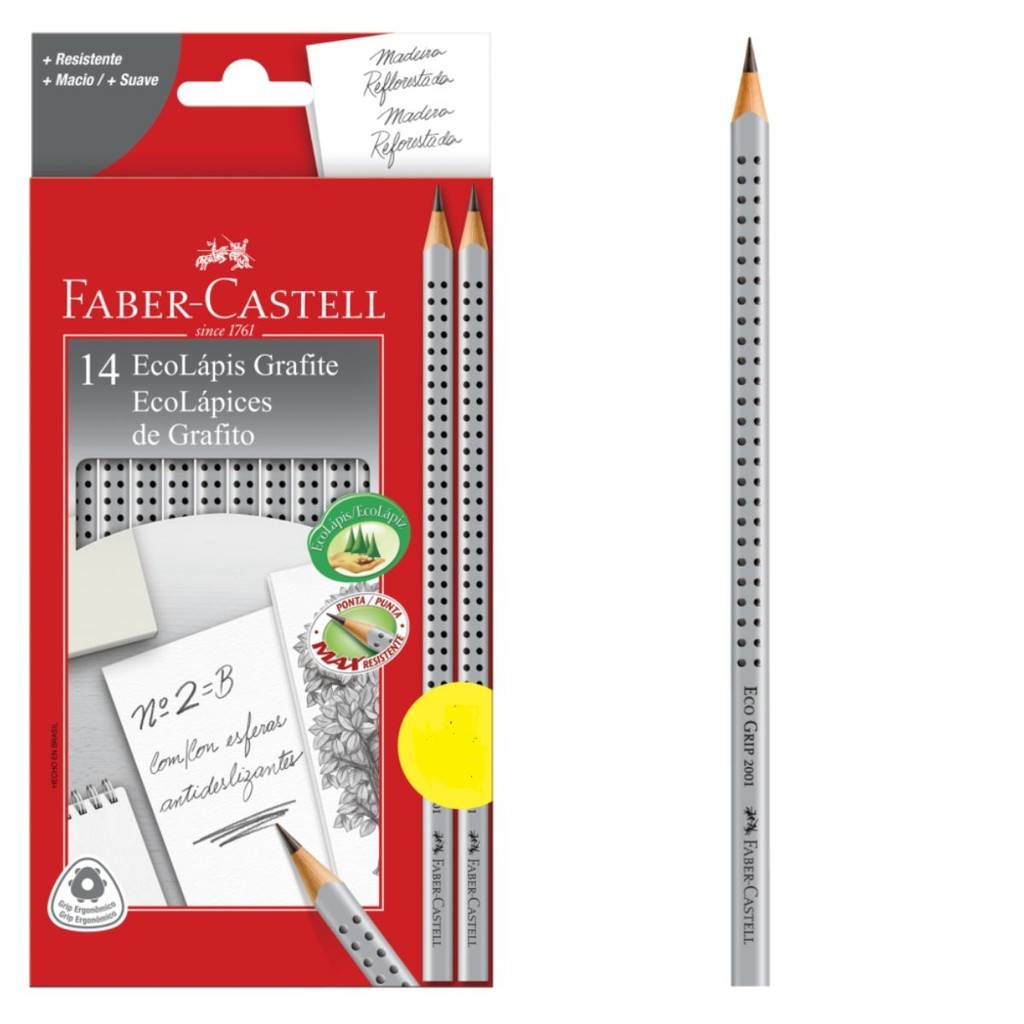 Lápis Grafite Faber-Castell Grip Cinza 14 Un em Oferta na Shopee
