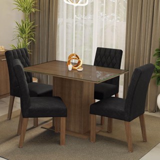 Conjunto Sala de Jantar Mesa Tampo de Vidro 4 Cadeiras Rustic/Oxford Reale Madesa em Oferta na Shopee