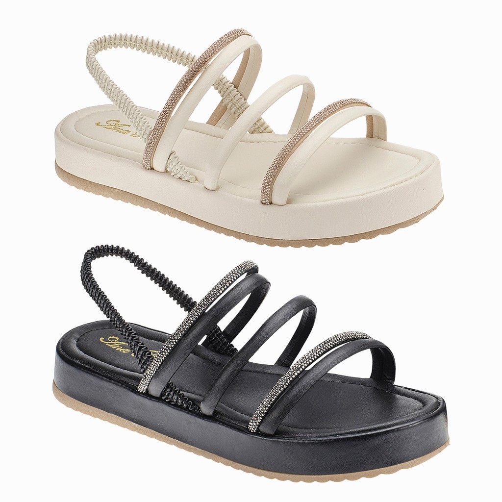 Kit 2 Pares Sandália Feminina Papete Birken Plataforma Plana Chinelo Confortável Brilho Strass