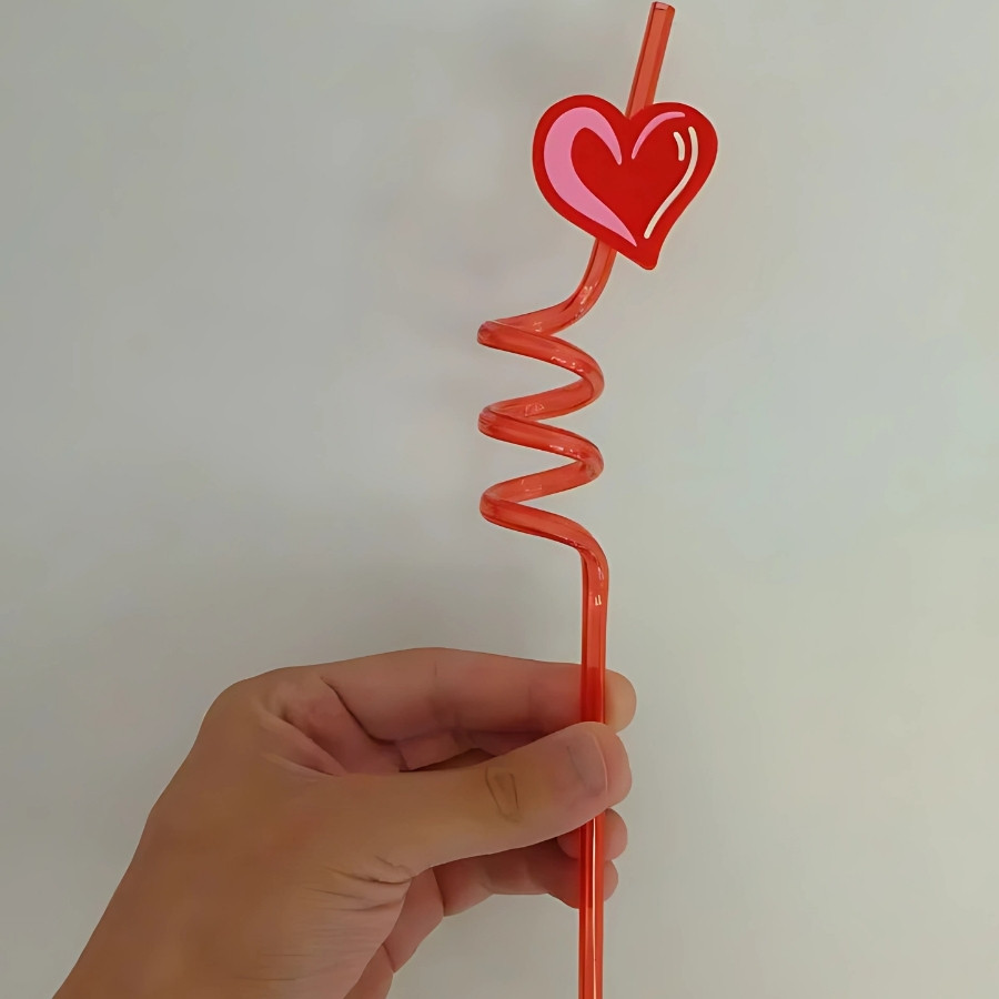 Detalhes do Canudo Espiral Rigido Vermelho - Coração - 27cm - 4 unidades - Rizzo