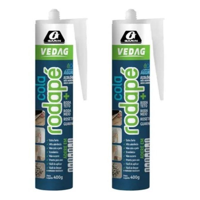 Kit 2 Colas Rodapé Roda Teto Moldura Sanca Madeira Gesso Isopor  Fixa Cola  400g Cor Branco